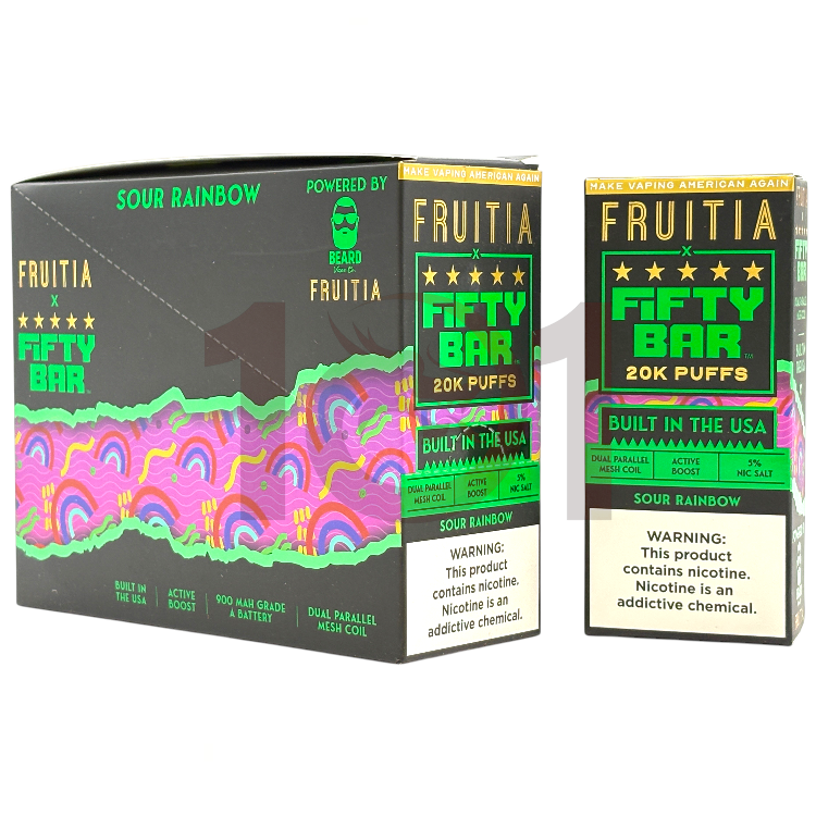 FIFTY BAR SALT NICOTINE 20000 5% FRUITIA - SOUR RAINBOW