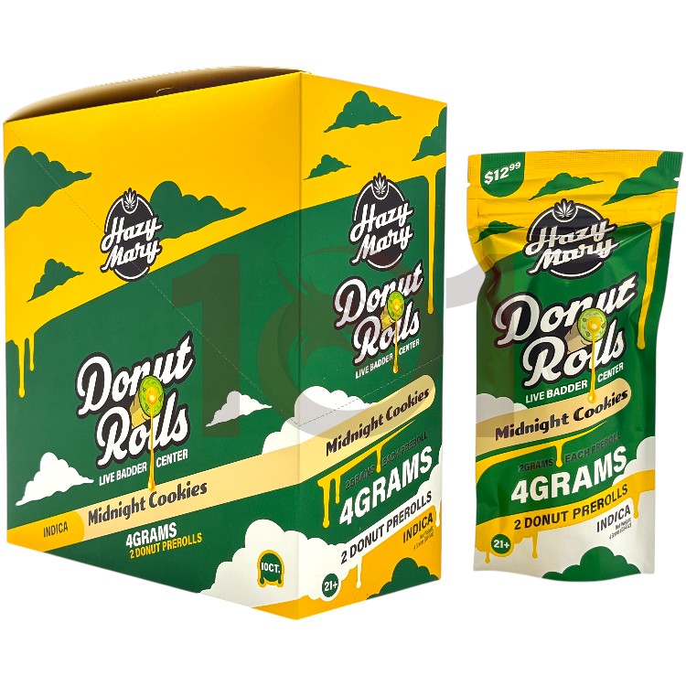 HAZY MARY DONUT ROLLS PREROLL SP 2CT/$12.99 2GM 2CT PK INDICA - MIDNIGHT COOKIES