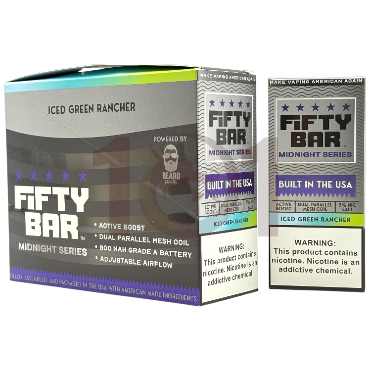 FIFTY BAR SALT NICOTINE 20000 5% MIDNIGHT SERIES - ICED GREEN RANCHER