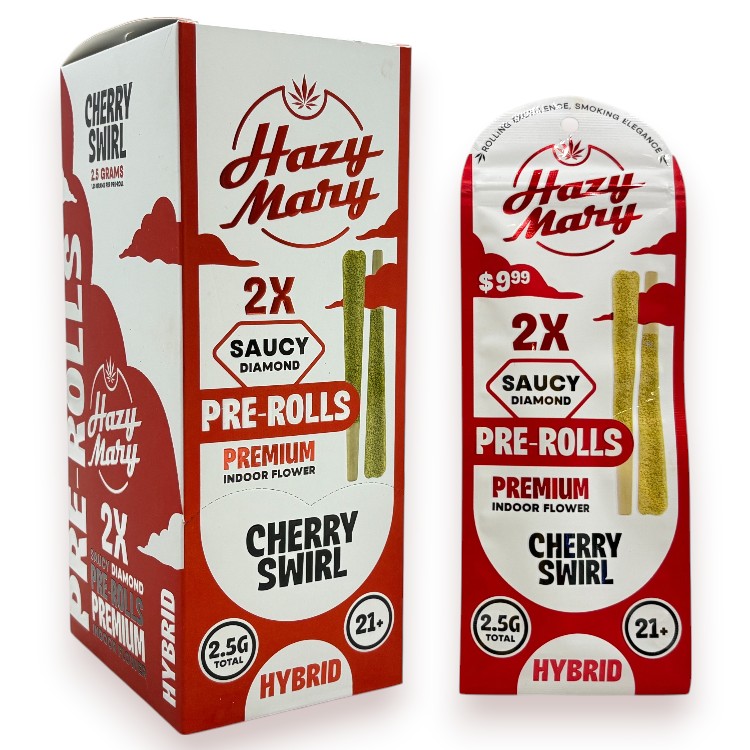 HAZY MARY SAUCY DIAMOND SP 2/$9.99 THCP 1.25GM PREROLL 2CT PK HYBRID - CHERRY SWIRL