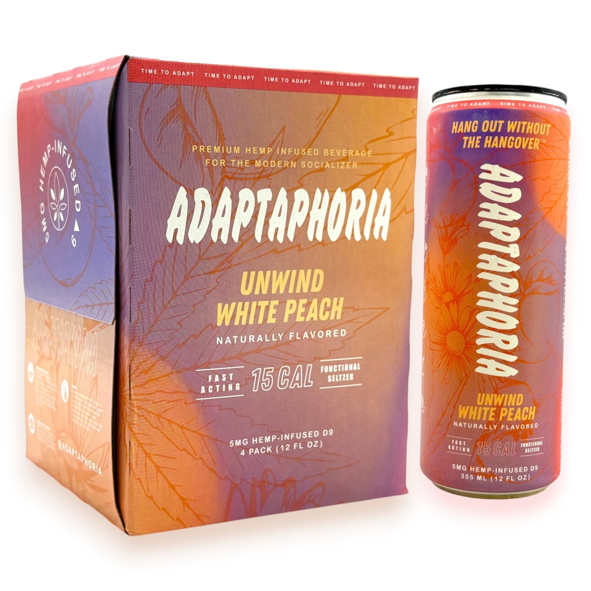 ADAPTAPHORIA HEMP INFUSED D9 5MG 12OZ CAN - UNWIND WHITE PEACH