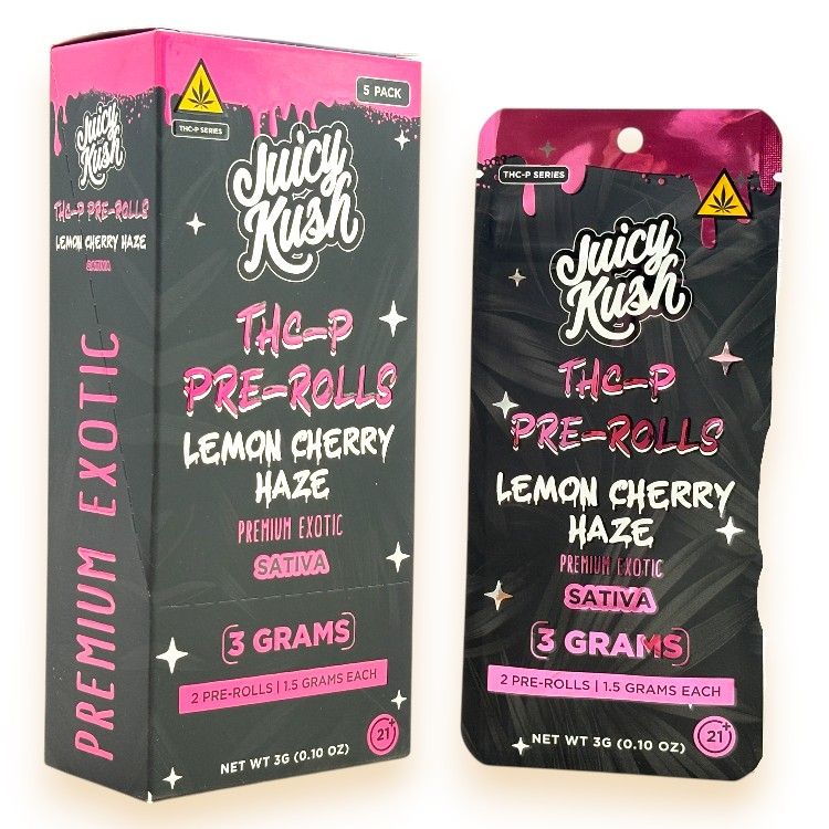 JUICY KUSH PREMIUM EXOTIC THCP 1.5GM 2CT PK SATIVA PREROLL - LEMON CHERRY HAZE