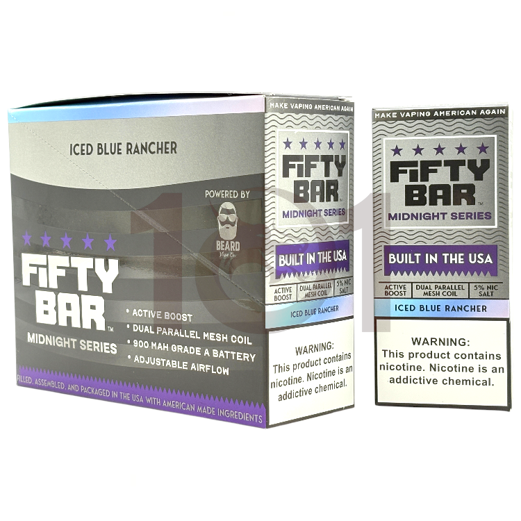 FIFTY BAR SALT NICOTINE 20000 5% MIDNIGHT SERIES - ICED BLUE RANCHER