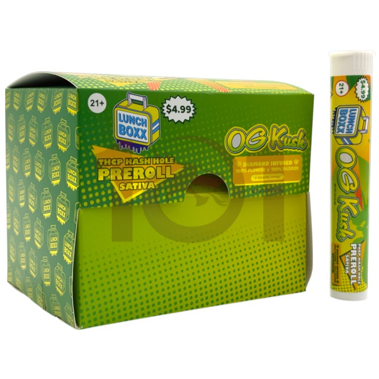 LUNCH BOXX HASH HOLE SP 1CT/$4.99 THCP 2GM 1CT PK DIAMOND INFUSED PREROLL SATIVA - OG KUSH