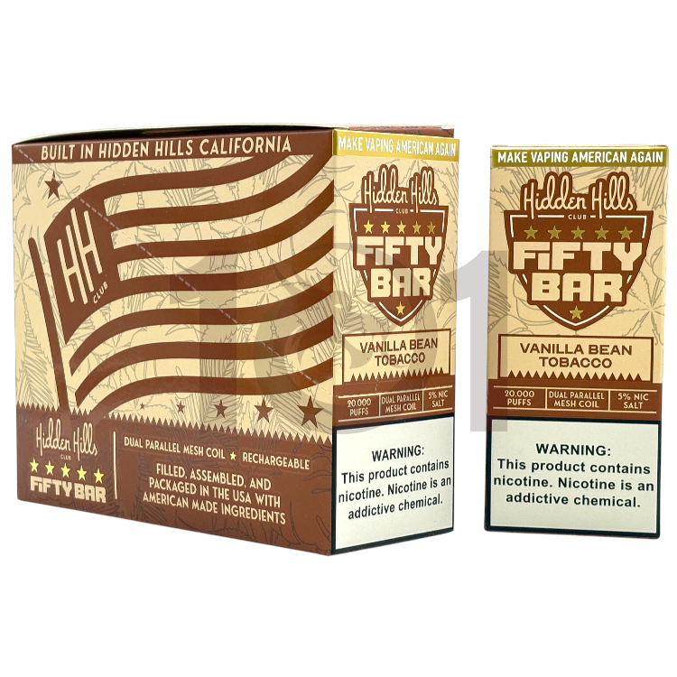 FIFTY BAR SALT NICOTINE 20000 5% HIDDEN HILLS CLUB - VANILLA BEAN TOBACCO