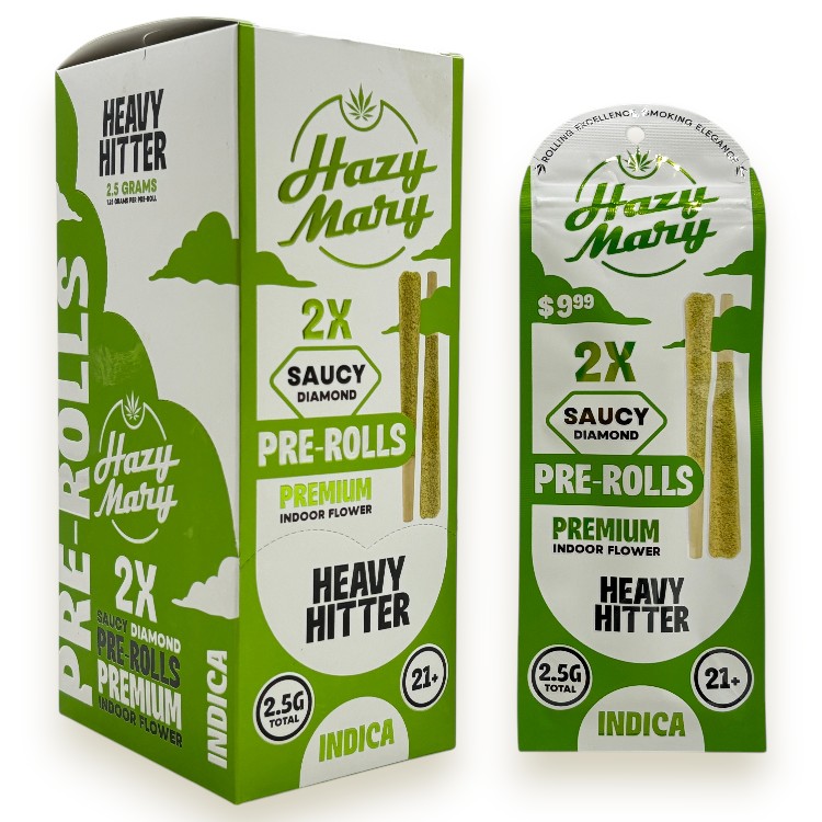 HAZY MARY SAUCY DIAMOND SP 2/$9.99 THCP 1.25GM PREROLL 2CT PK INDICA - HEAVY HITTER