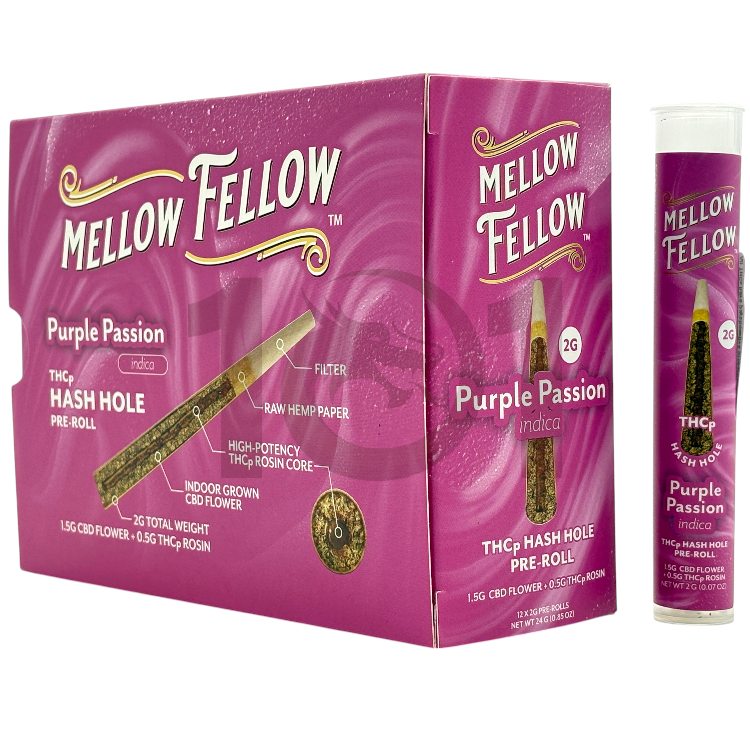 MELLOW FELLOW HASH HOLE THCP PREROLL 2GM INDICA - PURPLE PASSION