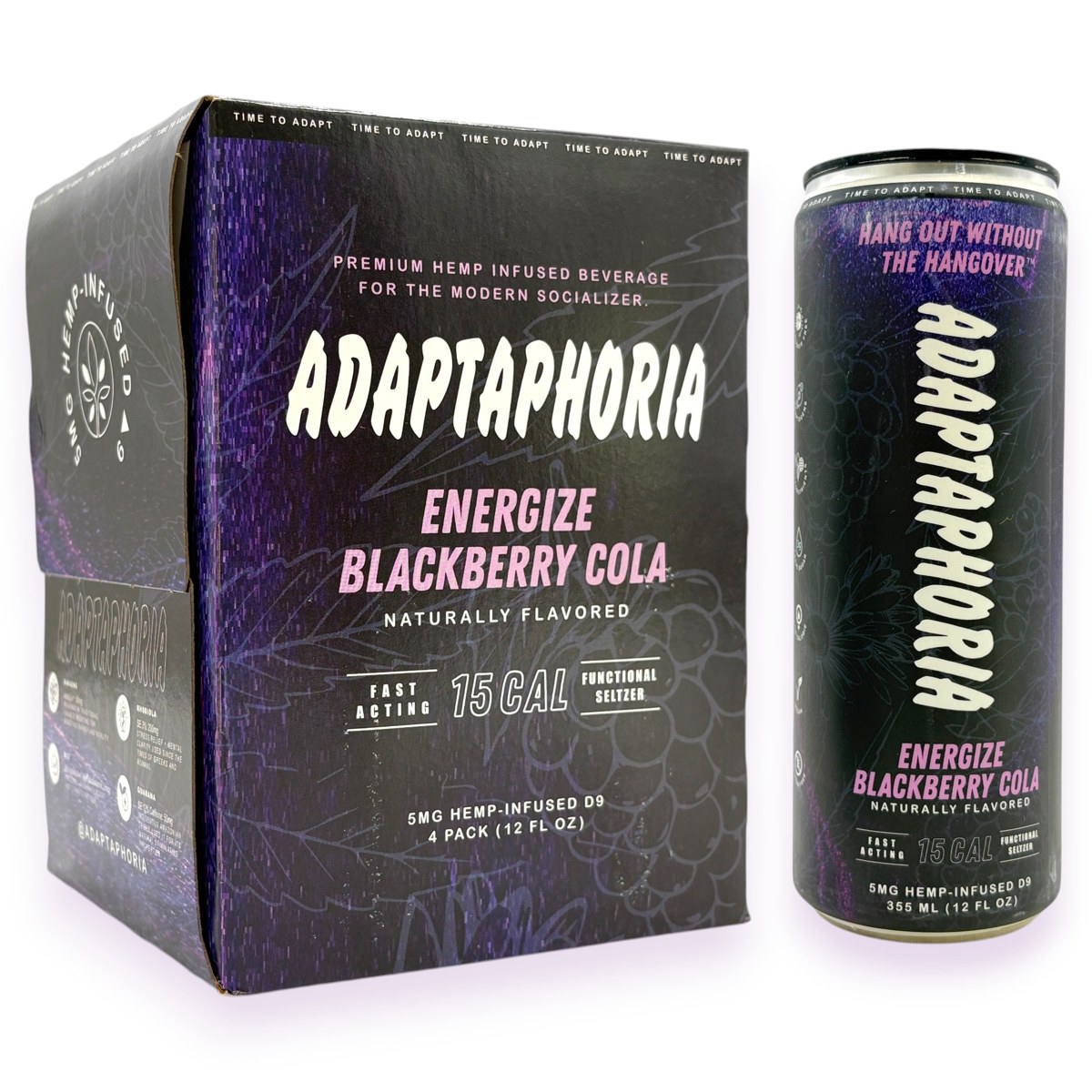 ADAPTAPHORIA HEMP INFUSED D9 5MG 12OZ CAN - ENERGIZE BLACKBERRY COLA