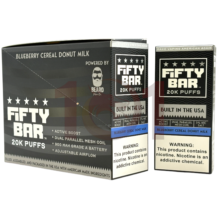 FIFTY BAR SALT NICOTINE 20000 5% BLACK - BLUEBERRY CEREAL DONUT MILK