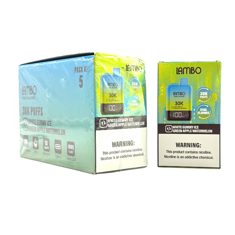 LAMBO DUAL FLAVORS 30000 5% - WHITE GUMMY ICE + GREEN APPLE WATERMELON