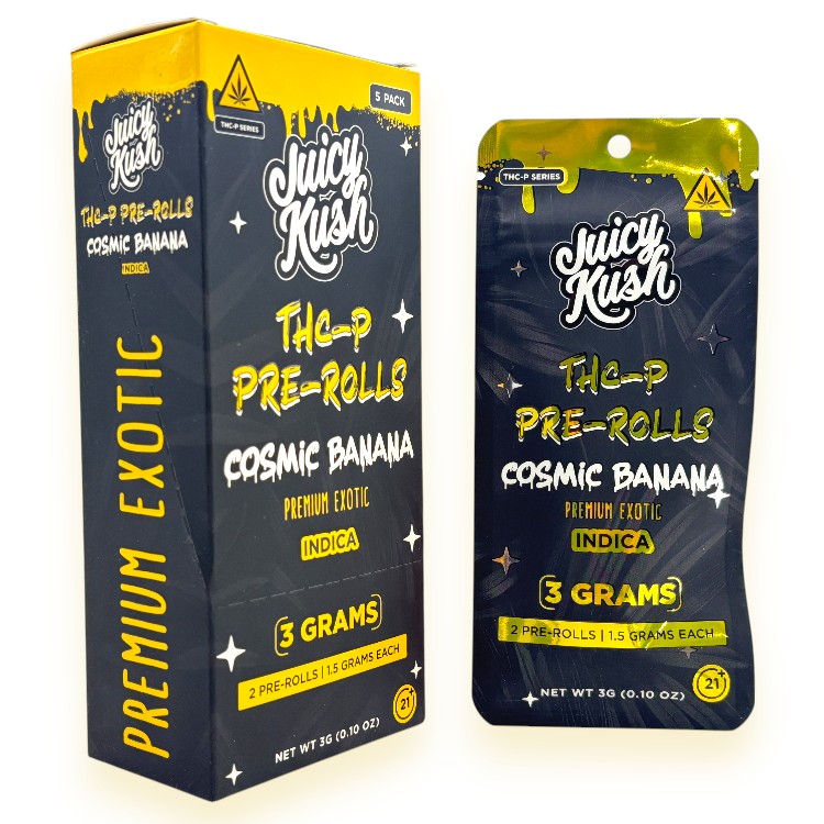 JUICY KUSH PREMIUM EXOTIC THCP 1.5GM 2CT PK INDICA PREROLLS - COSMIC BANANA
