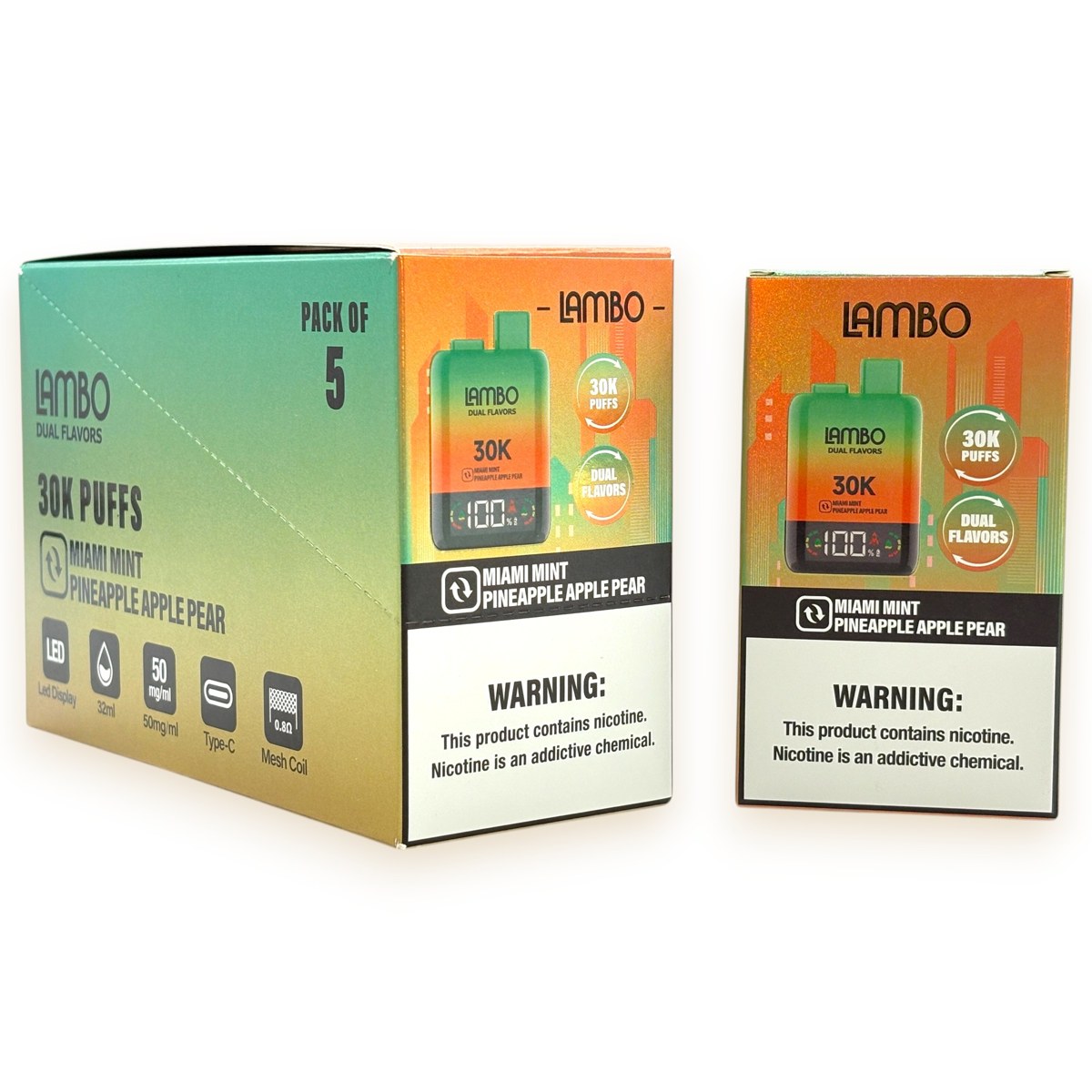 LAMBO DUAL FLAVORS 30000 5% - MIAMI MINT + PINEAPPLE APPLE PEAR