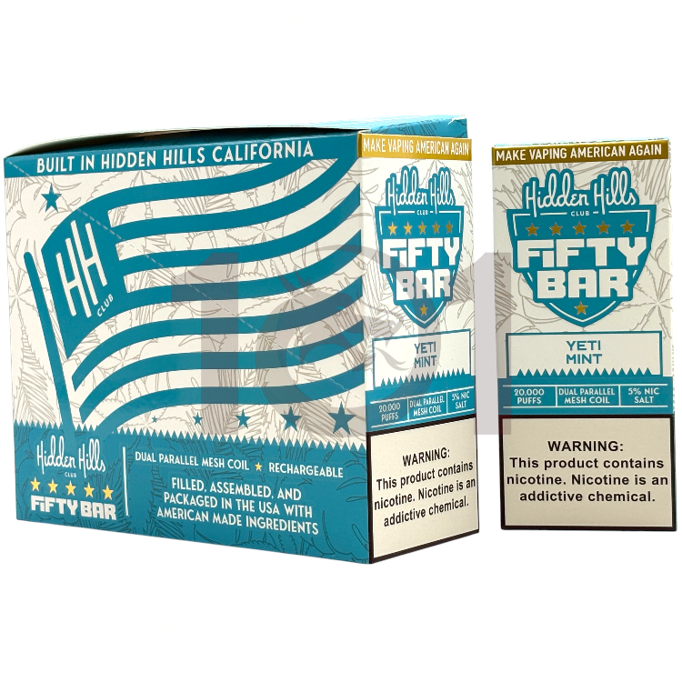 FIFTY BAR SALT NICOTINE 20000 5% HIDDEN HILLS CLUB - YETI MINT