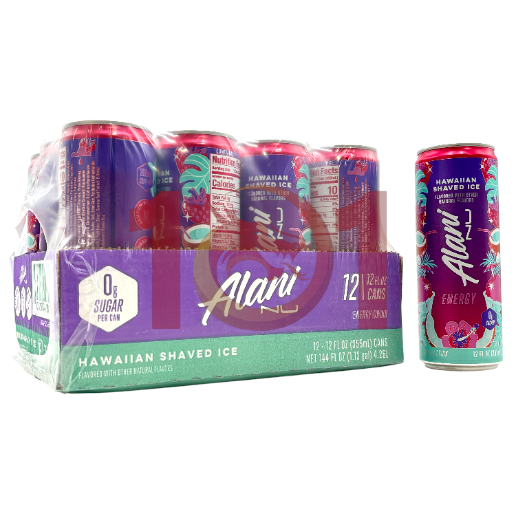 ALANI NU ZERO SUGAR ENERGY DRINK 12OZ CAN - HAWAIIAN SHAVED ICE