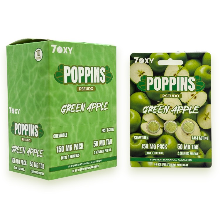 7OXY POPPINS PSEUDOINDOXYL 50MG EXTRACT TABLET 3CT PK - GREEN APPLE