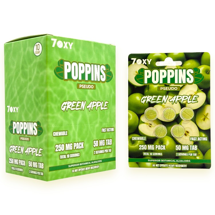 7OXY POPPINS PSEUDOINDOXYL 50MG EXTRACT TABLET 5CT PK - GREEN APPLE