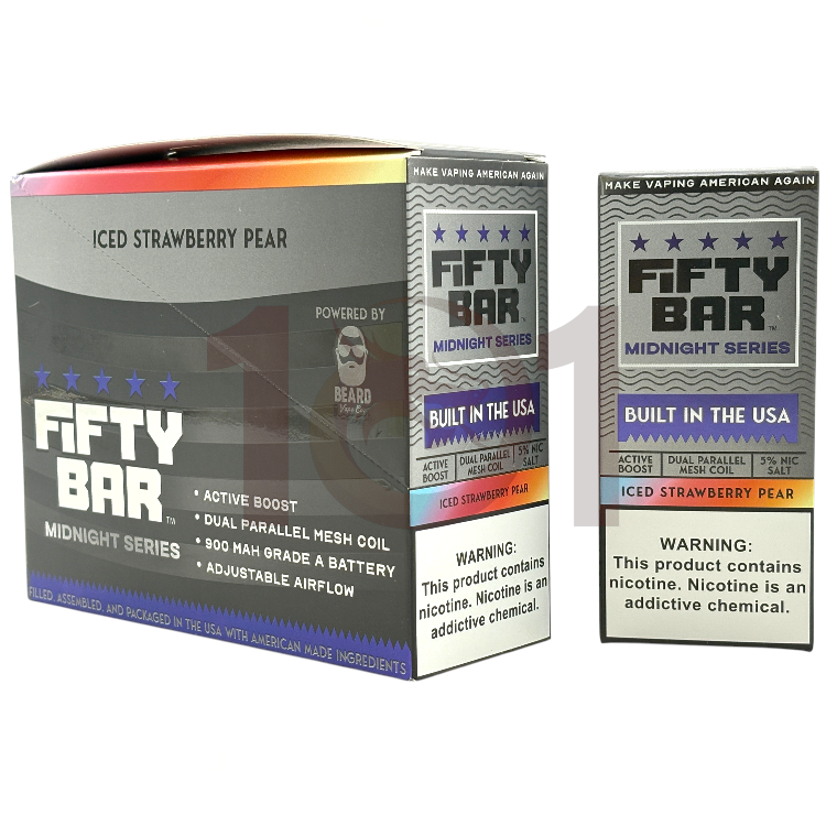 FIFTY BAR SALT NICOTINE 20000 5% MIDNIGHT SERIES - ICED STRAWBERRY PEAR