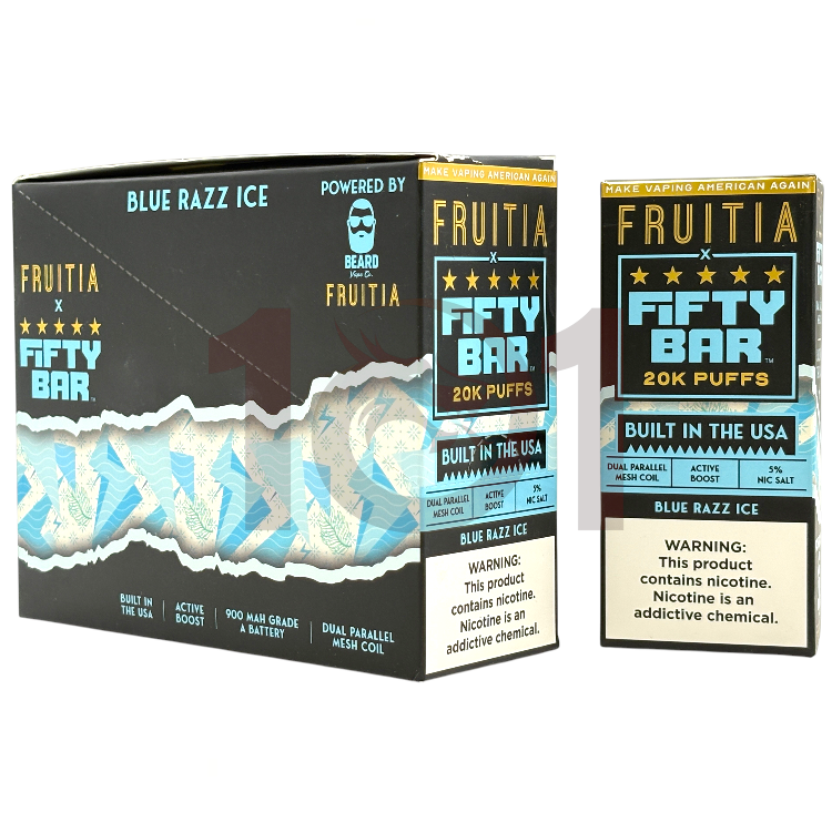 FIFTY BAR SALT NICOTINE 20000 5% FRUITIA - BLUE RAZZ ICE