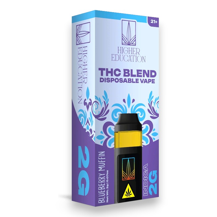 HIGHER EDUCATION - DELTA - DISPOSABLE VAPE - THC - 2GM/CT - 5CT/BX - INDICA - BLUEBERRY MUFFIN