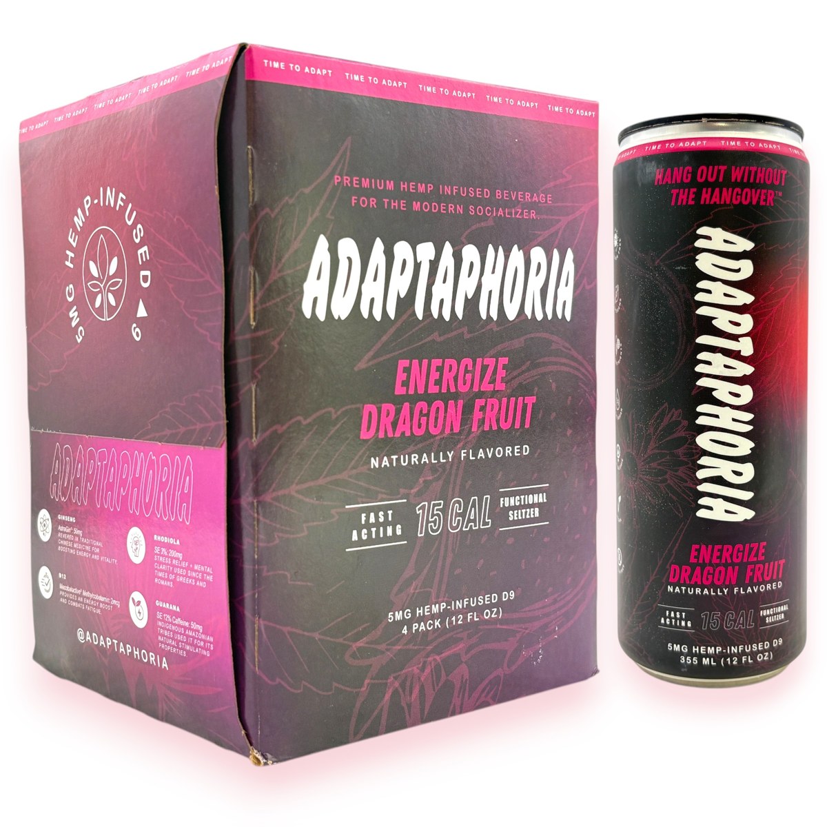ADAPTAPHORIA HEMP INFUSED D9 5MG 12OZ CAN - ENERGIZE - DRAGON FRUIT