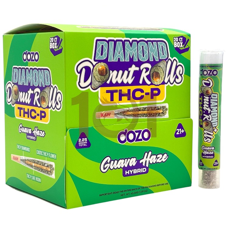 DOZO DONUT ROLLS EXOTIC DIAMONDS LR THCP PREROLL 2.25GM - HYBRID GUAVA HAZE