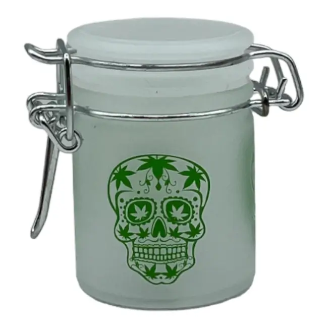 TMI SMALL WHITE AND GREEN STASH JAR SKULL