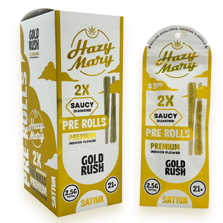 HAZY MARY SAUCY DIAMOND SP 2/$9.99 THCP 1.25GM PREROLL 2CT PK SATIVA - GOLD RUSH
