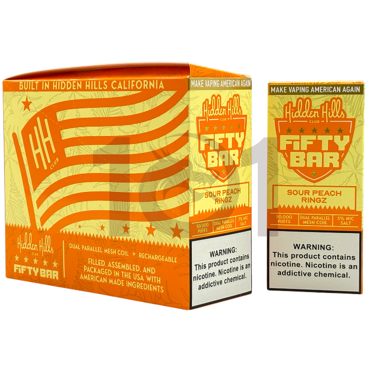 FIFTY BAR SALT NICOTINE 20000 5% HIDDEN HILLS CLUB - SOUR PEACH RINGZ