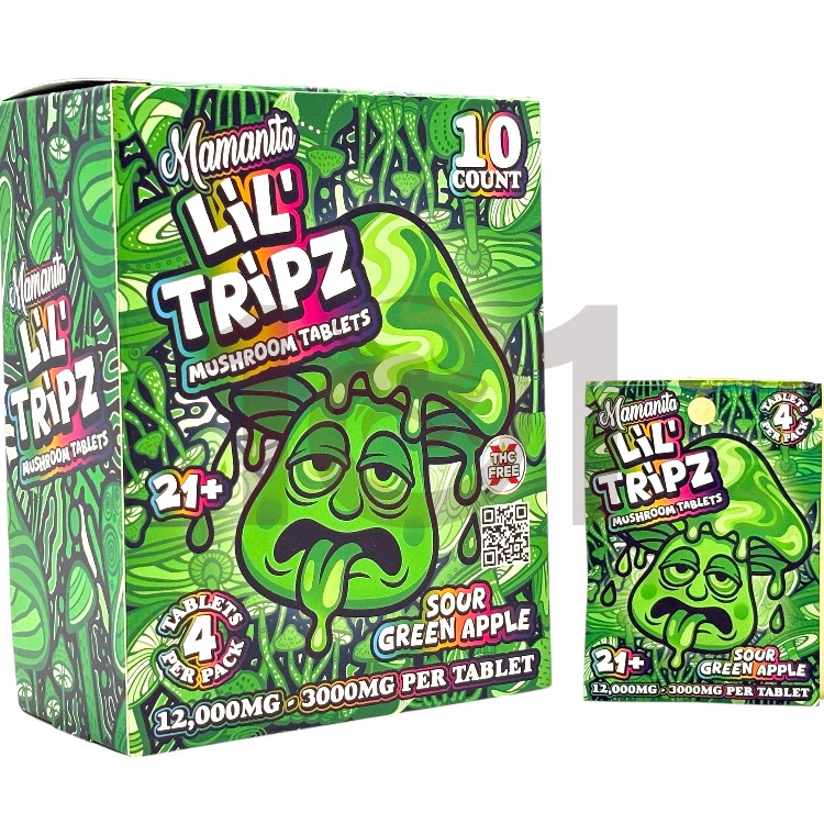 MAMANITA LIL' TRIPZ MUSHROOM TABLET 3000MG 4CT PK - SOUR GREEN APPLE