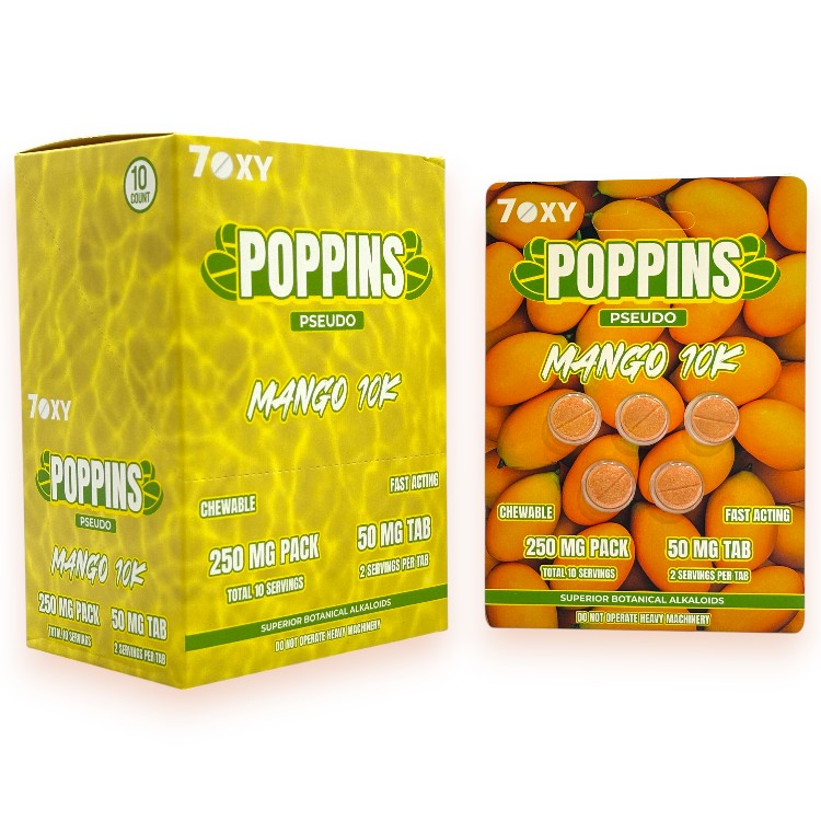 7OXY POPPINS PSEUDOINDOXYL 50MG EXTRACT TABLET 5CT PK - MANGO 10K