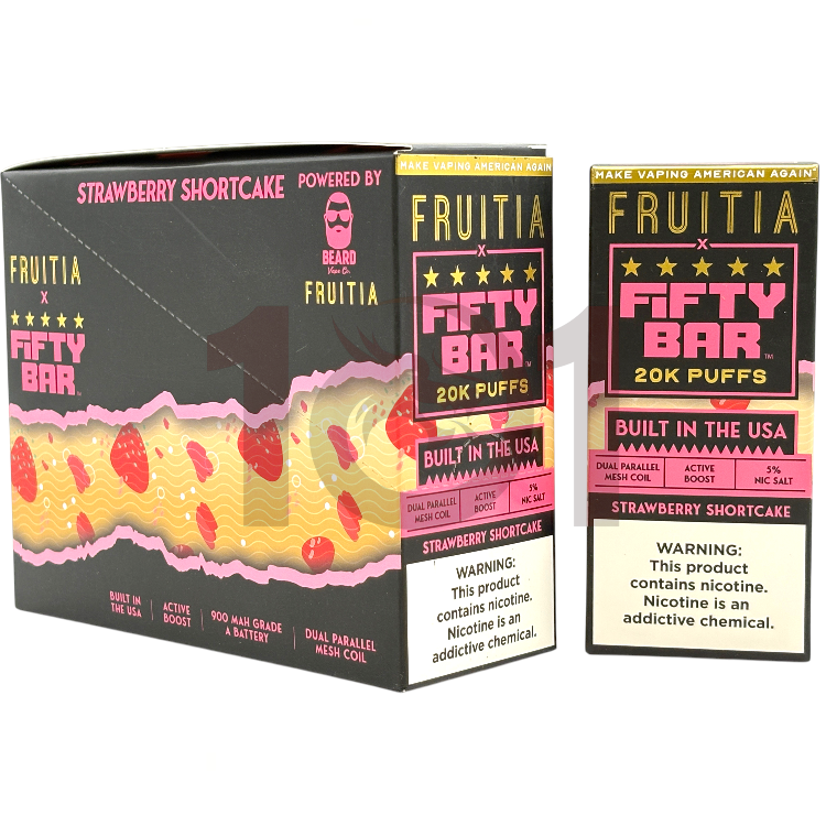 FIFTY BAR SALT NICOTINE 20000 5% FRUITIA - STRAWBERRY SHORTCAKE