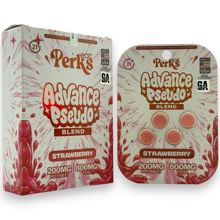 EAT PERKS - KRATOM - EXTRACT TABLET - 200MG/CT - 4CT/PK - 5PK/BX - ADVANCE PSEUDO - STRAWBERRY