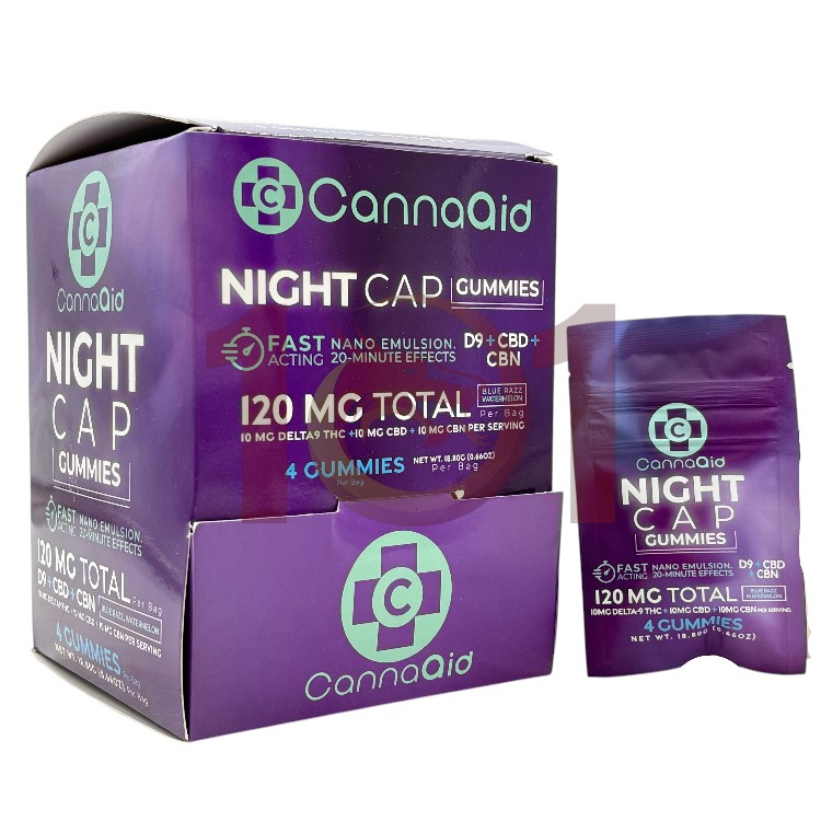 CANNAAID NIGHT CAP LR D9+THC+CBD+CBN 30MG GUMMY 4CT PK - BLUE RAZZ WATERMELON