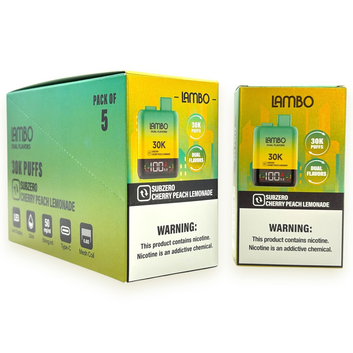 LAMBO DUAL FLAVORS 30000 5% - SUBZERO + CHERRY PEACH LEMONADE