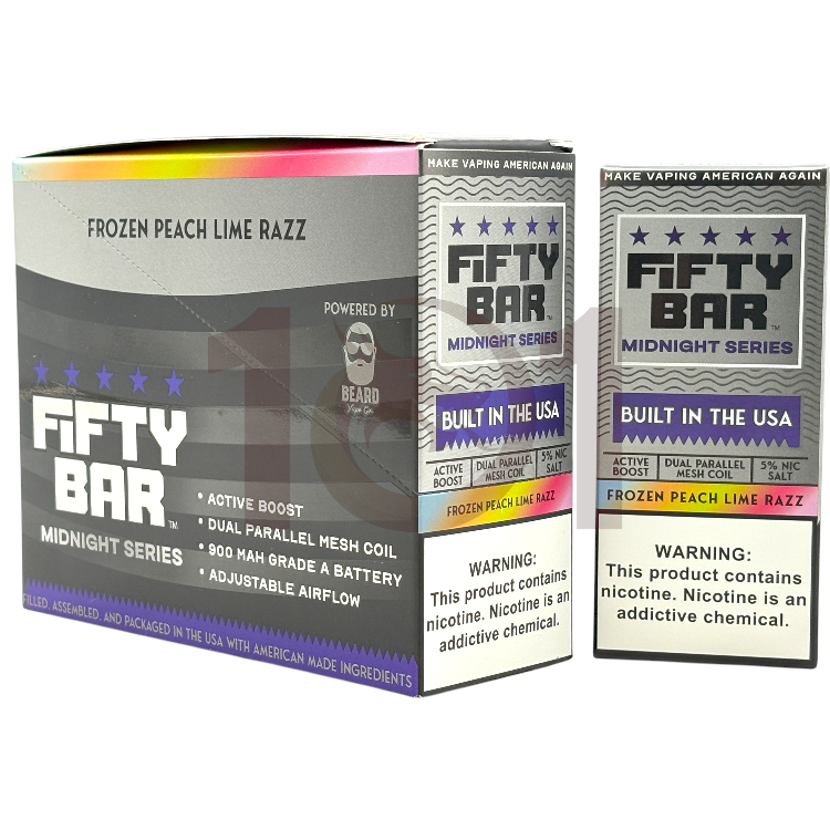 FIFTY BAR SALT NICOTINE 20000 5% MIDNIGHT SERIES - FROZEN PEACH LIME RAZZ