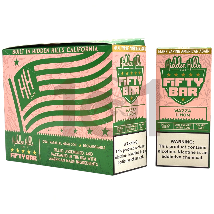 FIFTY BAR SALT NICOTINE 20000 5% HIDDEN HILLS CLUB - WAZZA LIMON