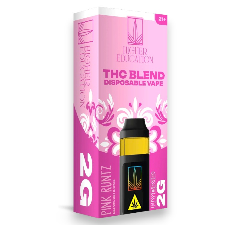 HIGHER EDUCATION - DELTA - DISPOSABLE VAPE - THC - 2GM/CT - 5CT/BX - HYBRID - PINK RUNTZ