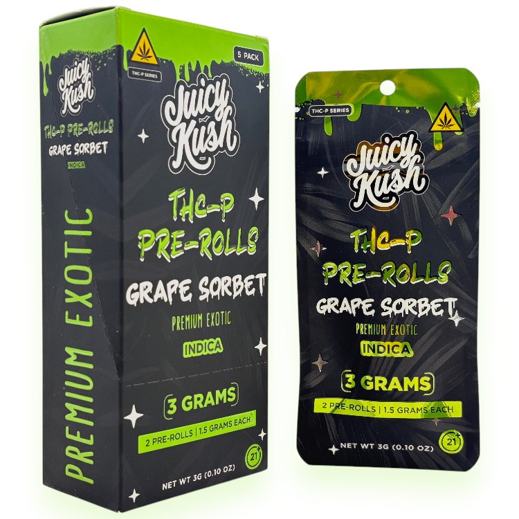 JUICY KUSH PREMIUM EXOTIC THCP 1.5GM 2CT PK INDICA PREROLLS - GRAPE SORBET